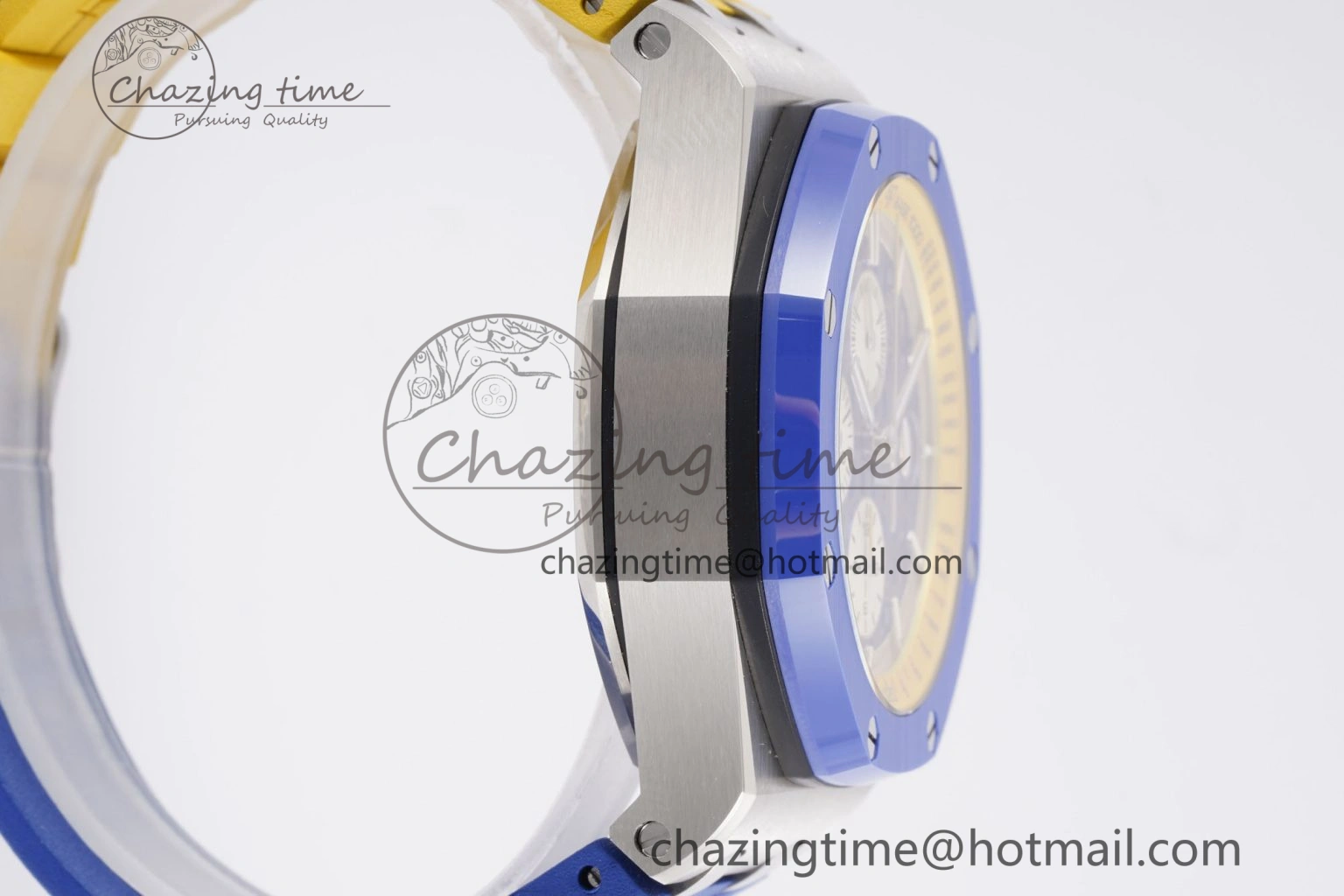 Royal Oak Offshore 44mm Blue Ceramic Bezel APF 1:1 Best Edition Blue Yellow Dial on Blue Yellow Rubber Strap A3126 V2