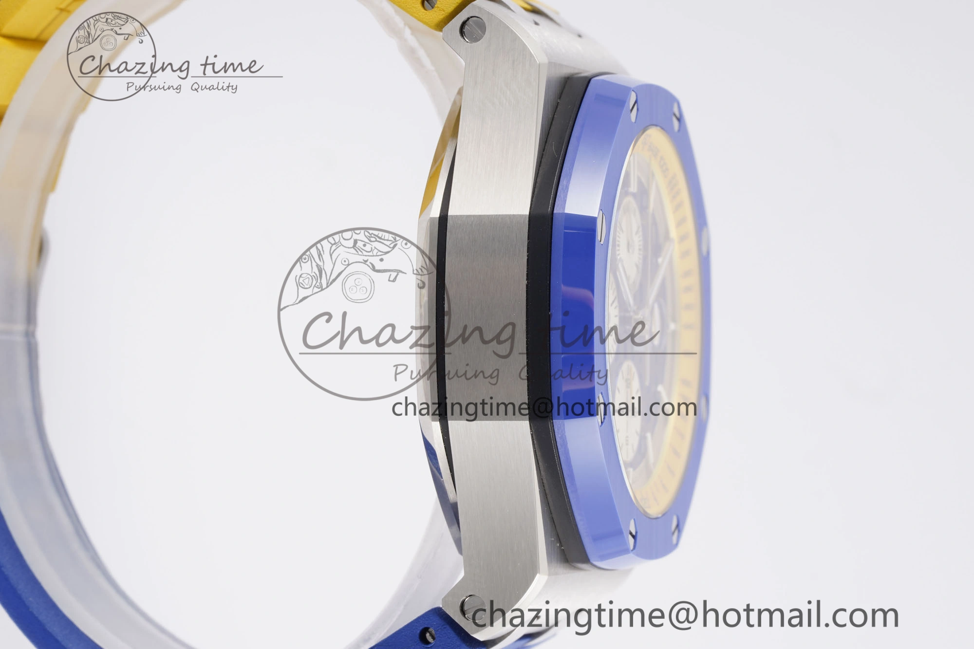 Royal Oak Offshore 44mm Blue Ceramic Bezel APF 1:1 Best Edition Blue Yellow Dial on Blue Yellow Rubber Strap A3126 V2