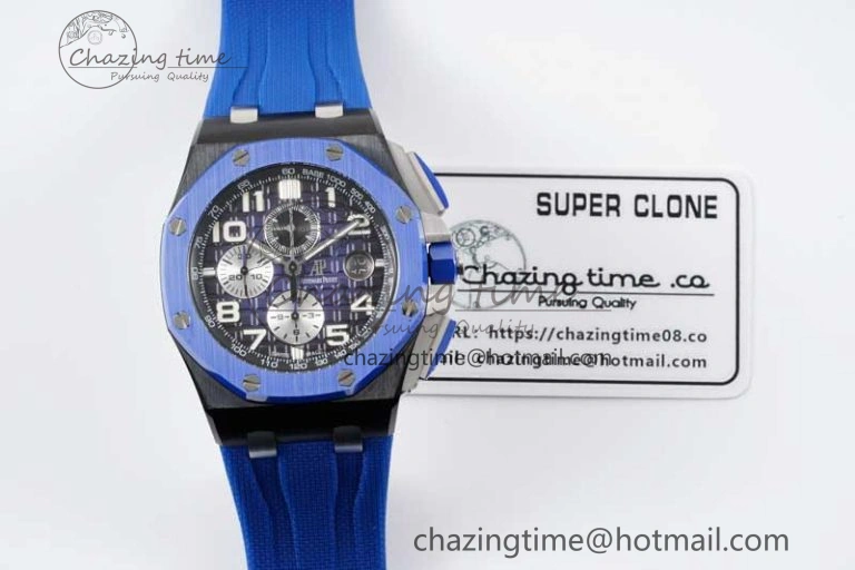 Royal Oak Offshore 44mm Blue Black Ceramic APF 1:1 Best Edition Blue Black Dial on Rubber Strap A3126 V2