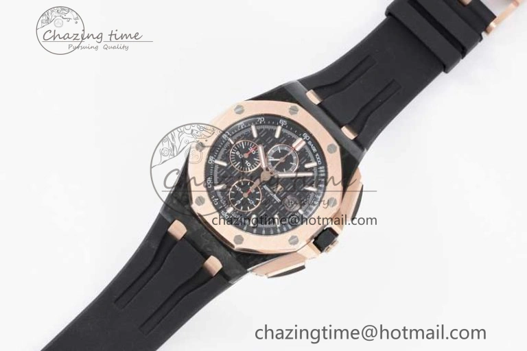 Royal Oak Offshore 44mm Forged Carbon RG Bezel APF 1:1 Best Edition Black Dial on Rubber Strap A3126 V2