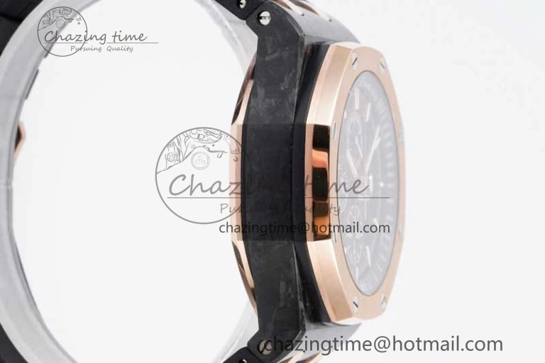 Royal Oak Offshore 44mm Forged Carbon RG Bezel APF 1:1 Best Edition Black Dial on Rubber Strap A3126 V2
