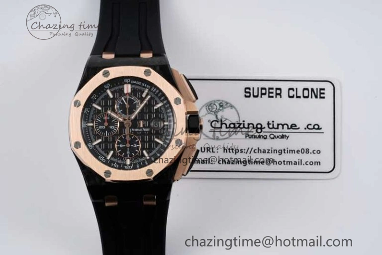 Royal Oak Offshore 44mm Forged Carbon RG Bezel APF 1:1 Best Edition Black Dial on Rubber Strap A3126 V2