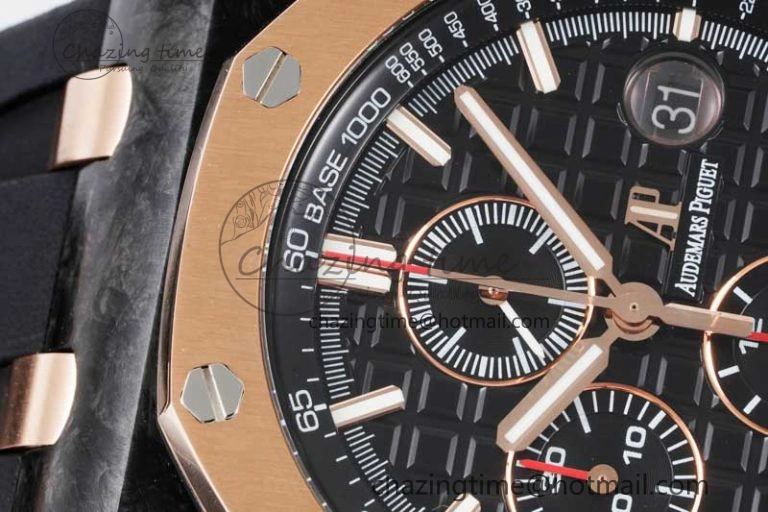 Royal Oak Offshore 44mm Forged Carbon RG Bezel APF 1:1 Best Edition Black Dial on Rubber Strap A3126 V2