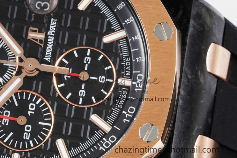 Royal Oak Offshore 44mm Forged Carbon RG Bezel APF 1:1 Best Edition Black Dial on Rubber Strap A3126 V2