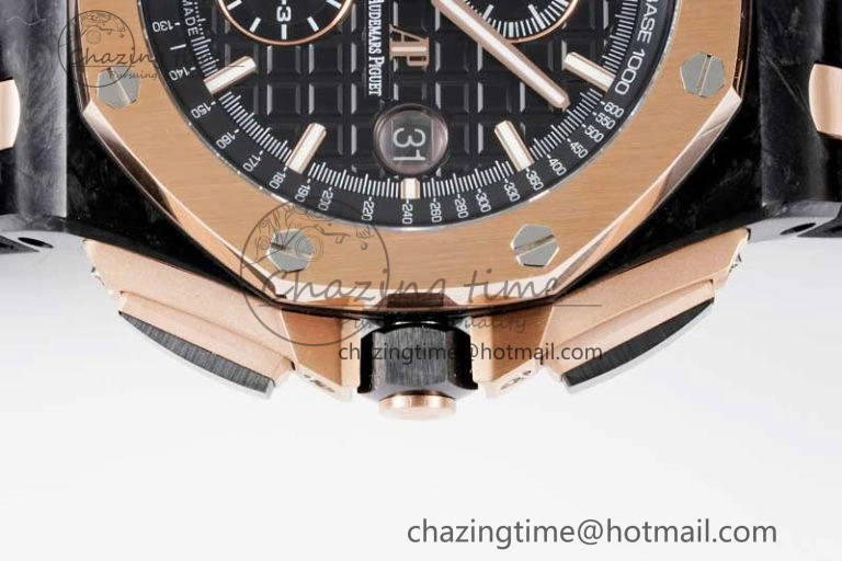 Royal Oak Offshore 44mm Forged Carbon RG Bezel APF 1:1 Best Edition Black Dial on Rubber Strap A3126 V2