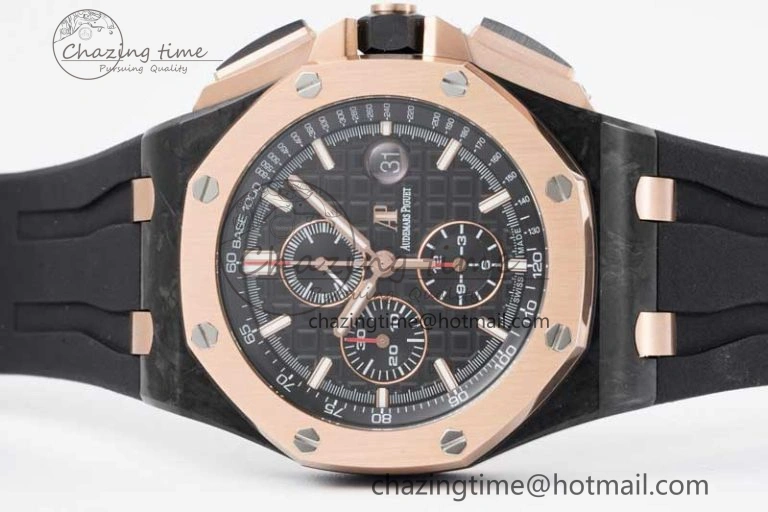 Royal Oak Offshore 44mm Forged Carbon RG Bezel APF 1:1 Best Edition Black Dial on Rubber Strap A3126 V2