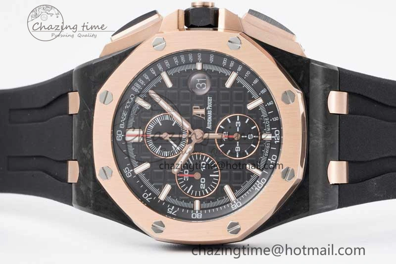 Royal Oak Offshore 44mm Forged Carbon RG Bezel APF 1:1 Best Edition Black Dial on Rubber Strap A3126 V2