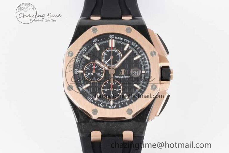 Royal Oak Offshore 44mm Forged Carbon RG Bezel APF 1:1 Best Edition Black Dial on Rubber Strap A3126 V2