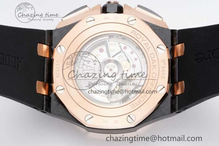 Royal Oak Offshore 44mm Forged Carbon RG Bezel APF 1:1 Best Edition Black Dial on Rubber Strap A3126 V2