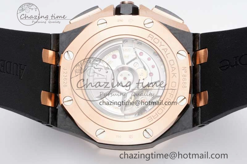 Royal Oak Offshore 44mm Forged Carbon RG Bezel APF 1:1 Best Edition Black Dial on Rubber Strap A3126 V2