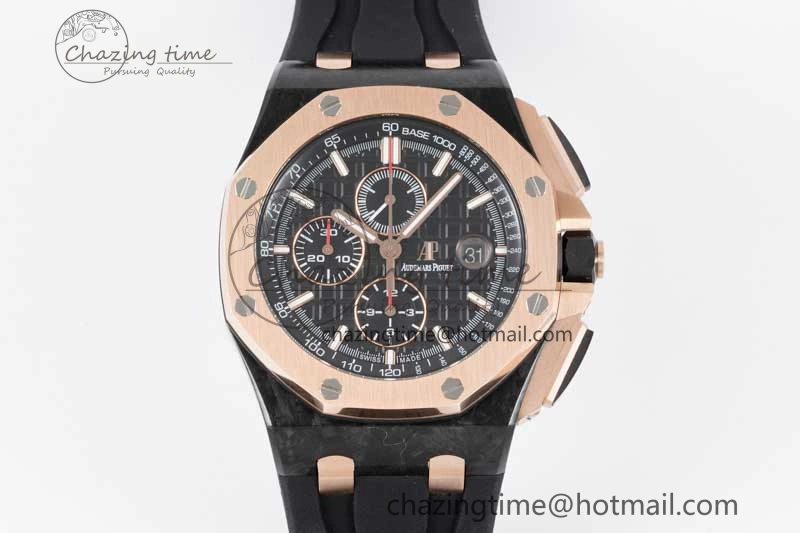 Royal Oak Offshore 44mm Forged Carbon RG Bezel APF 1:1 Best Edition Black Dial on Rubber Strap A3126 V2