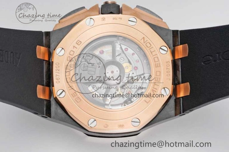Royal Oak Offshore 44mm Forged Carbon RG Bezel JJF 1:1 Best Edition Black Dial on Rubber Strap A3126 V2