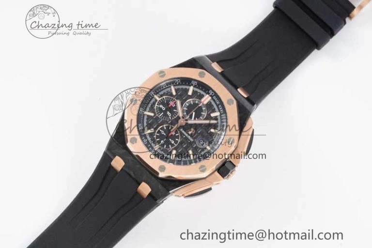 Royal Oak Offshore 44mm Forged Carbon RG Bezel JJF 1:1 Best Edition Black Dial on Rubber Strap A3126 V2