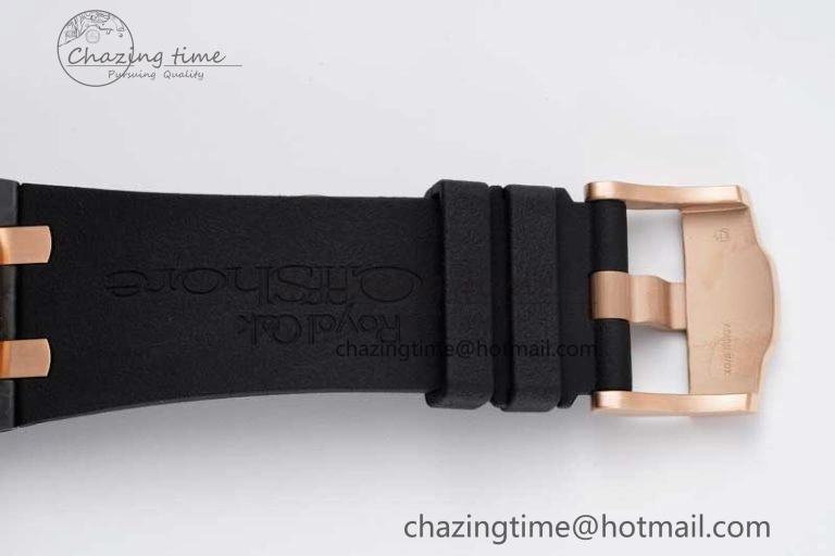 Royal Oak Offshore 44mm Forged Carbon RG Bezel JJF 1:1 Best Edition Black Dial on Rubber Strap A3126 V2