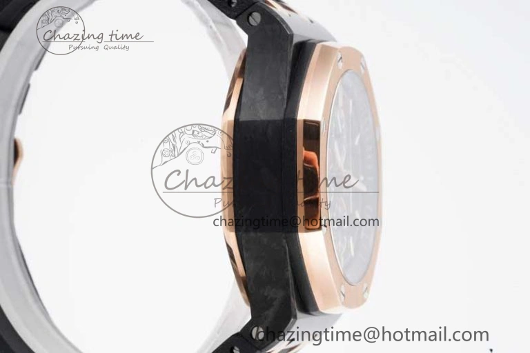 Royal Oak Offshore 44mm Forged Carbon RG Bezel JJF 1:1 Best Edition Black Dial on Rubber Strap A3126 V2