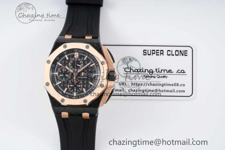 Royal Oak Offshore 44mm Forged Carbon RG Bezel JJF 1:1 Best Edition Black Dial on Rubber Strap A3126 V2