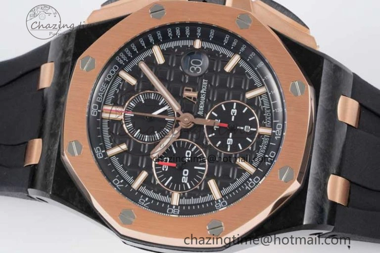 Royal Oak Offshore 44mm Forged Carbon RG Bezel JJF 1:1 Best Edition Black Dial on Rubber Strap A3126 V2