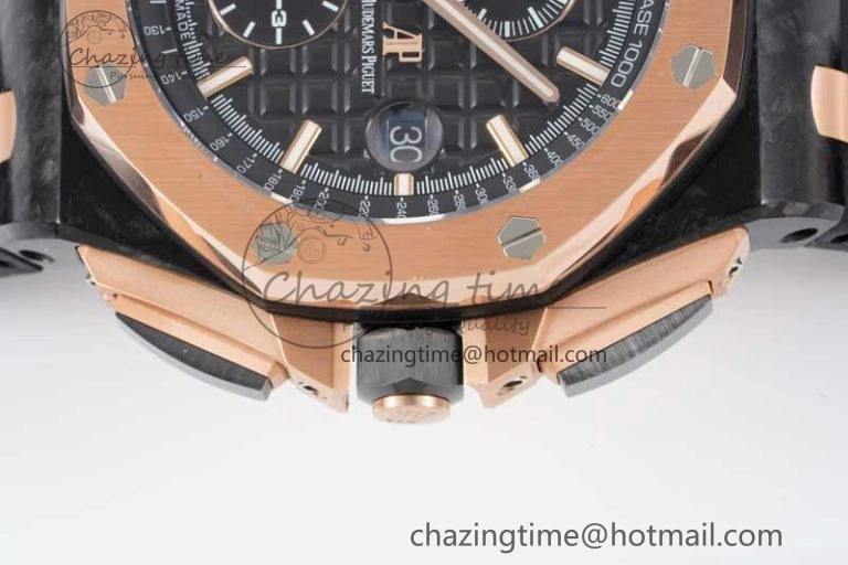 Royal Oak Offshore 44mm Forged Carbon RG Bezel JJF 1:1 Best Edition Black Dial on Rubber Strap A3126 V2