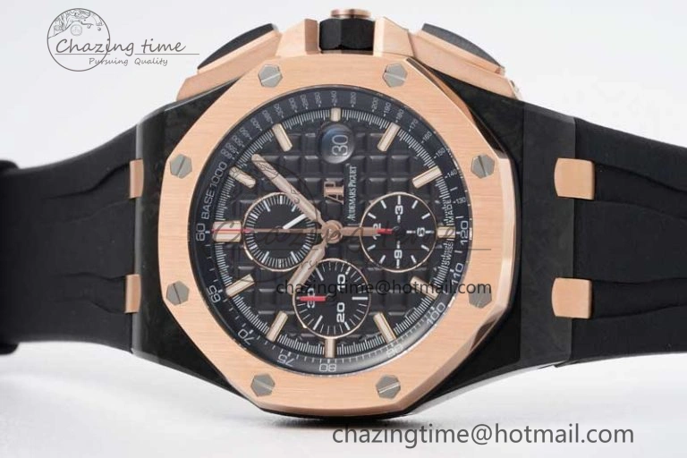 Royal Oak Offshore 44mm Forged Carbon RG Bezel JJF 1:1 Best Edition Black Dial on Rubber Strap A3126 V2