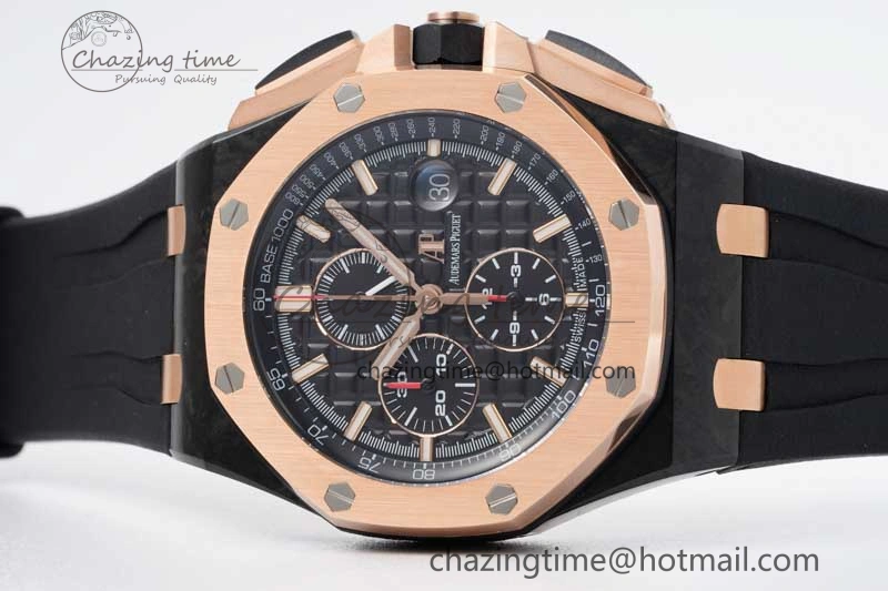 Royal Oak Offshore 44mm Forged Carbon RG Bezel JJF 1:1 Best Edition Black Dial on Rubber Strap A3126 V2