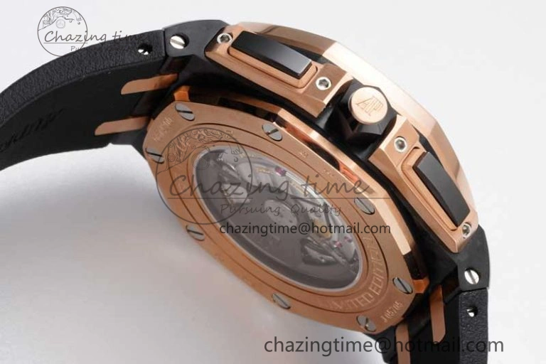 Royal Oak Offshore 44mm Forged Carbon RG Bezel JJF 1:1 Best Edition Black Dial on Rubber Strap A3126 V2