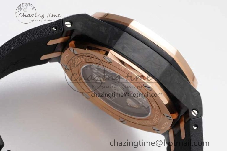 Royal Oak Offshore 44mm Forged Carbon RG Bezel JJF 1:1 Best Edition Black Dial on Rubber Strap A3126 V2