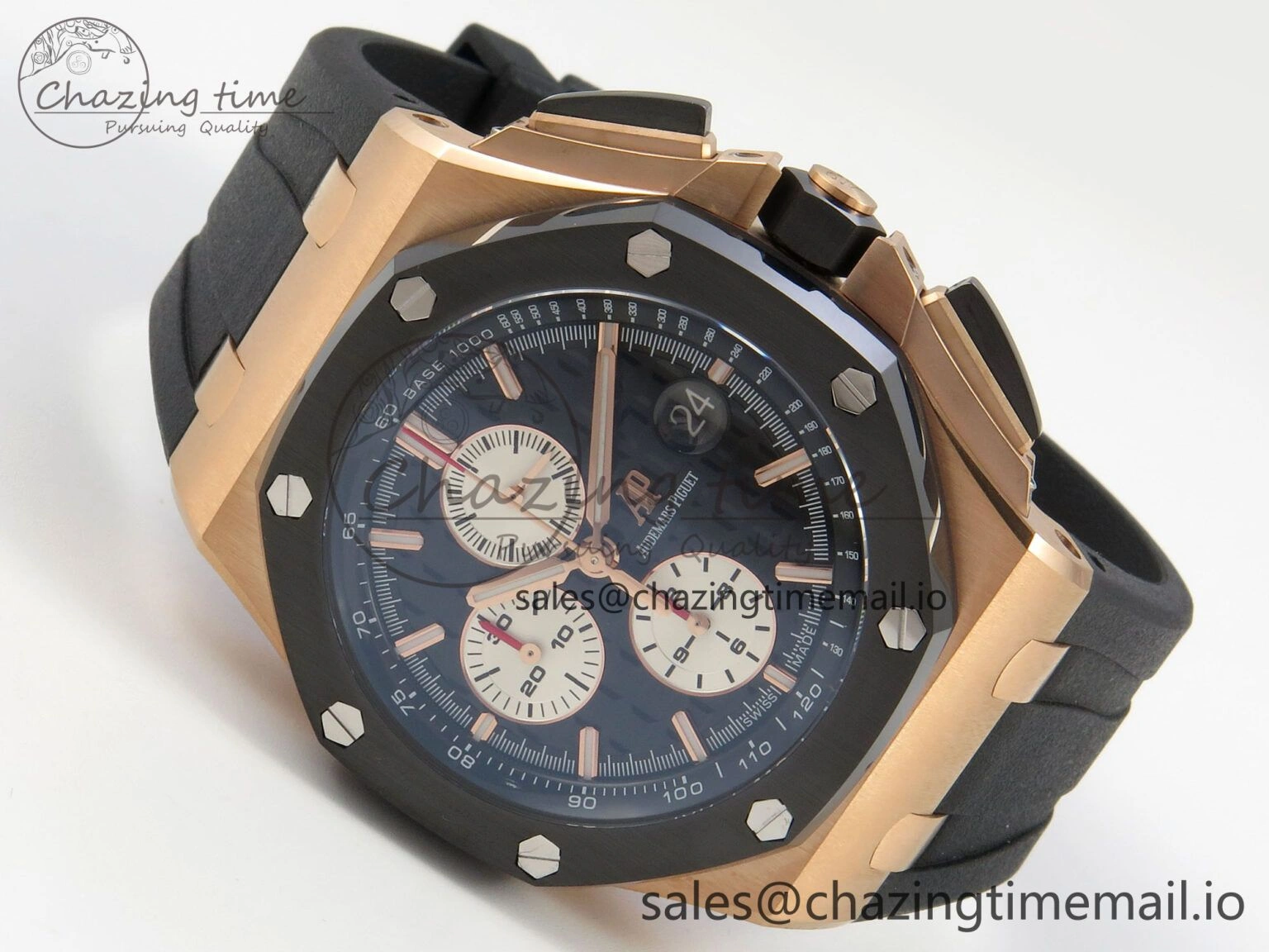 Royal Oak Offshore 44mm RG APPF Best Edition Black White Dial Ceramic Bezel on Black Rubber Strap SA3126
