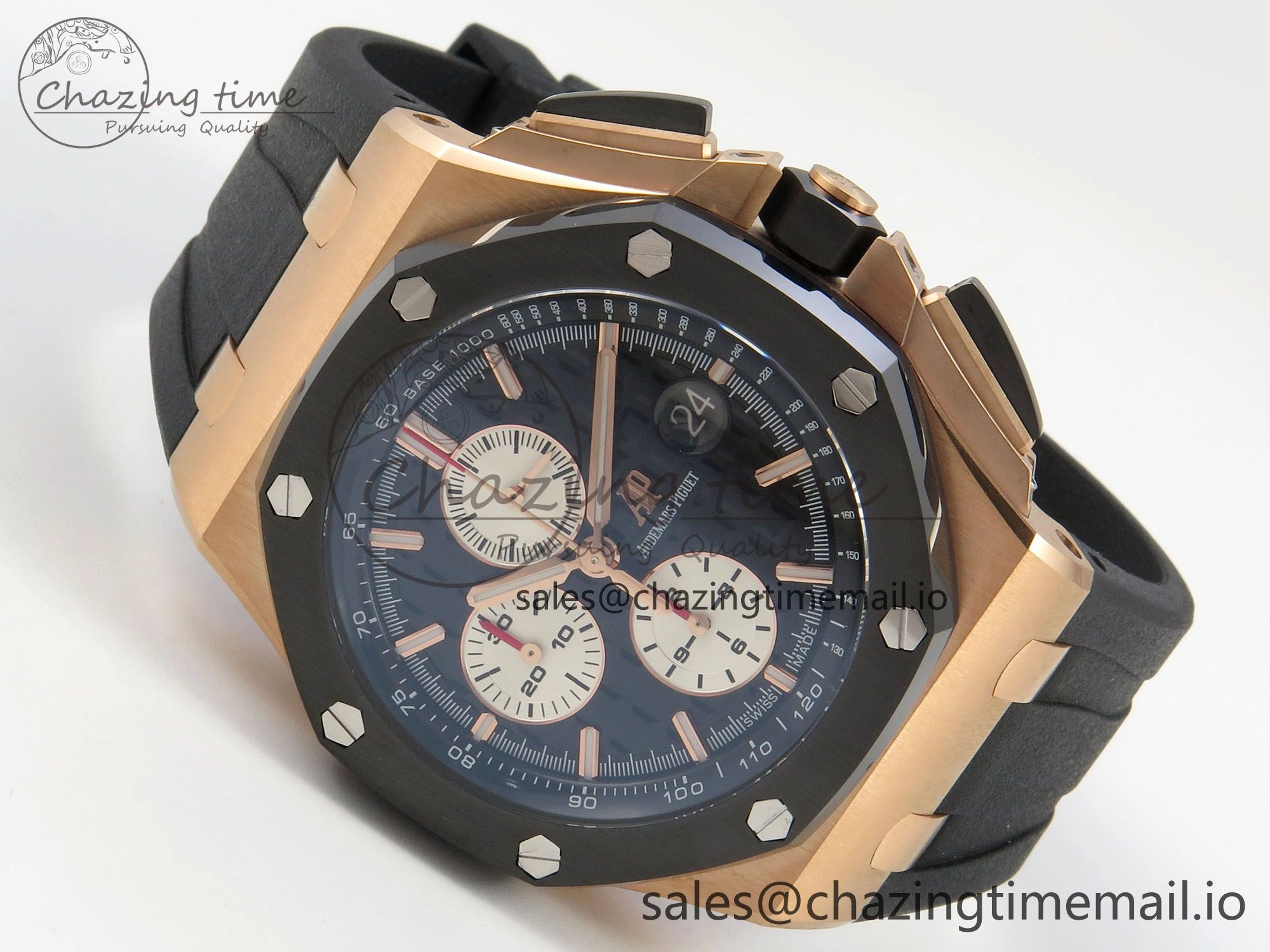 Royal Oak Offshore 44mm RG APPF Best Edition Black White Dial Ceramic Bezel on Black Rubber Strap SA3126