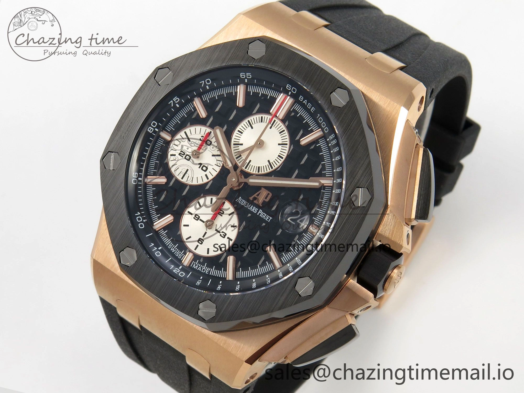 Royal Oak Offshore 44mm RG APPF Best Edition Black White Dial Ceramic Bezel on Black Rubber Strap SA3126
