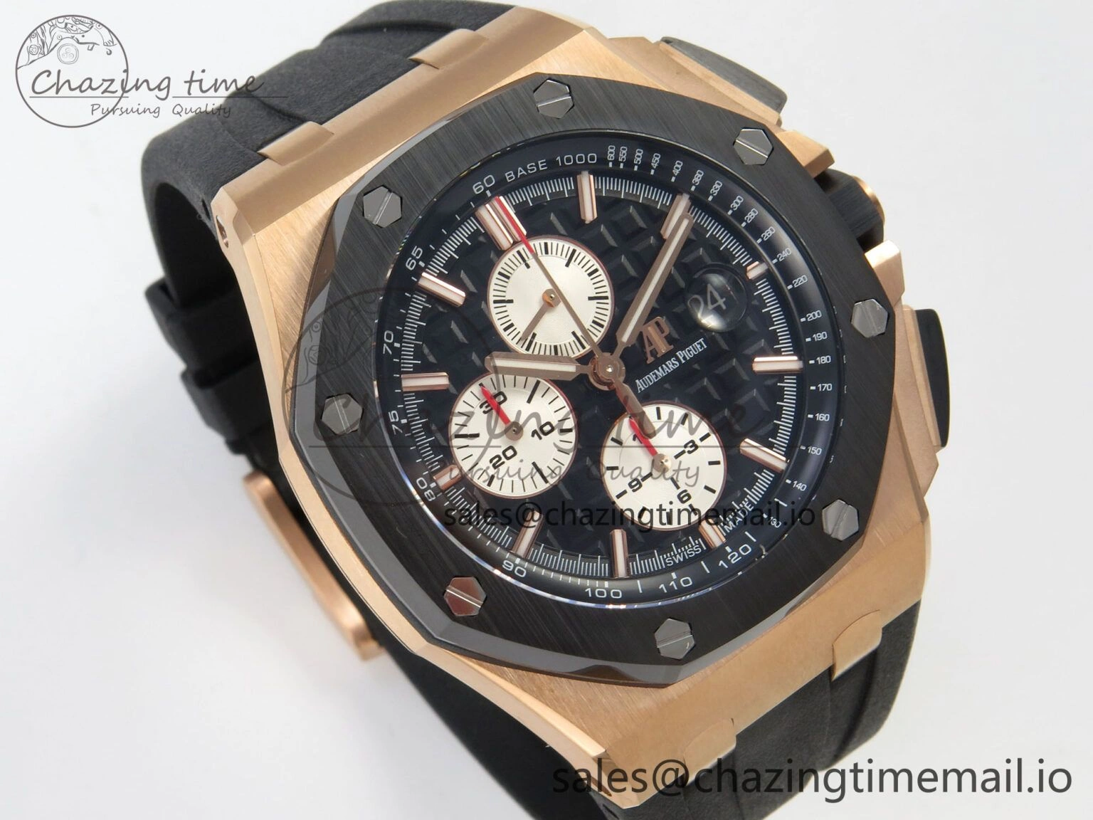 Royal Oak Offshore 44mm RG APPF Best Edition Black White Dial Ceramic Bezel on Black Rubber Strap SA3126