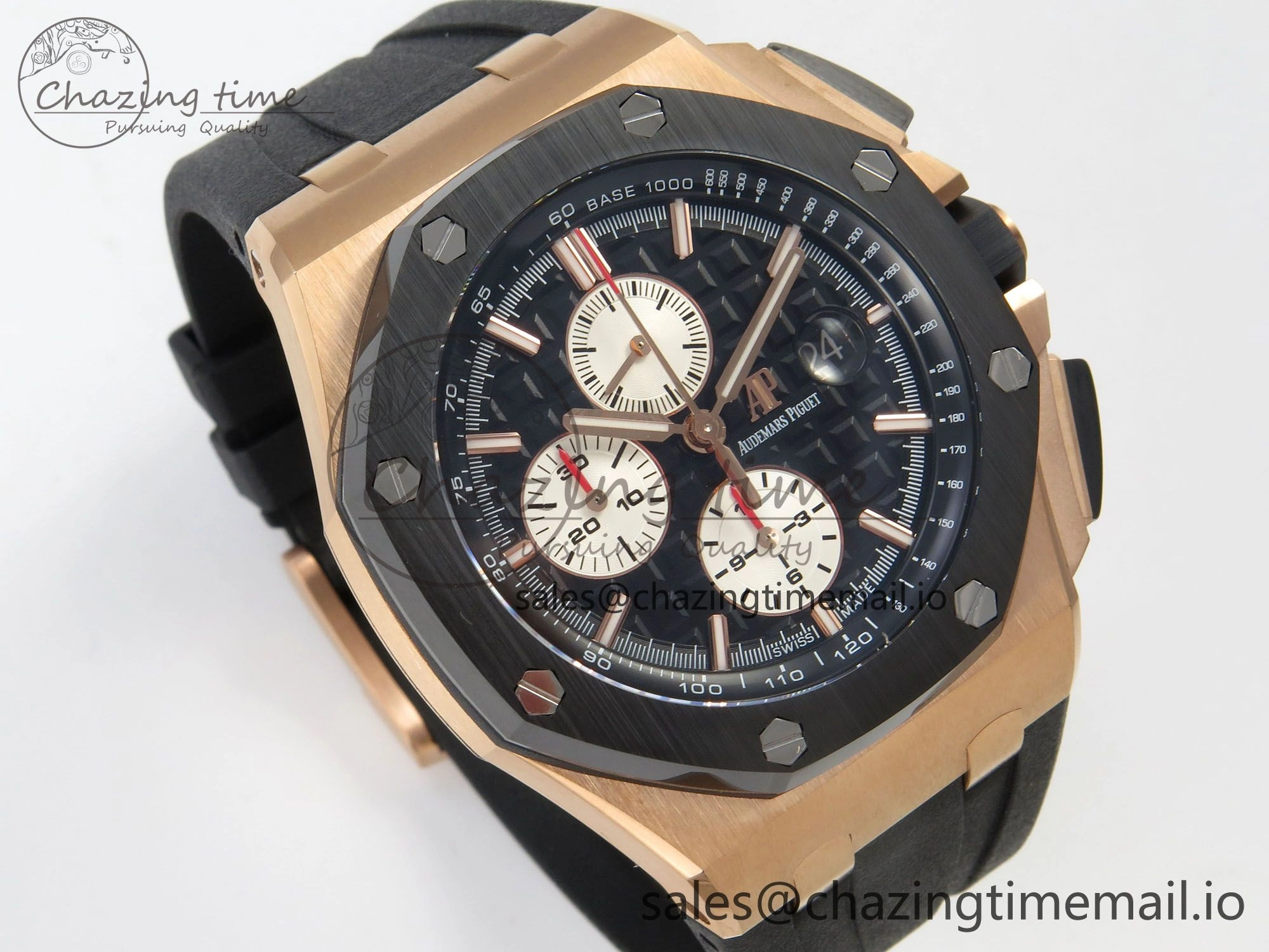 Royal Oak Offshore 44mm RG APPF Best Edition Black White Dial Ceramic Bezel on Black Rubber Strap SA3126