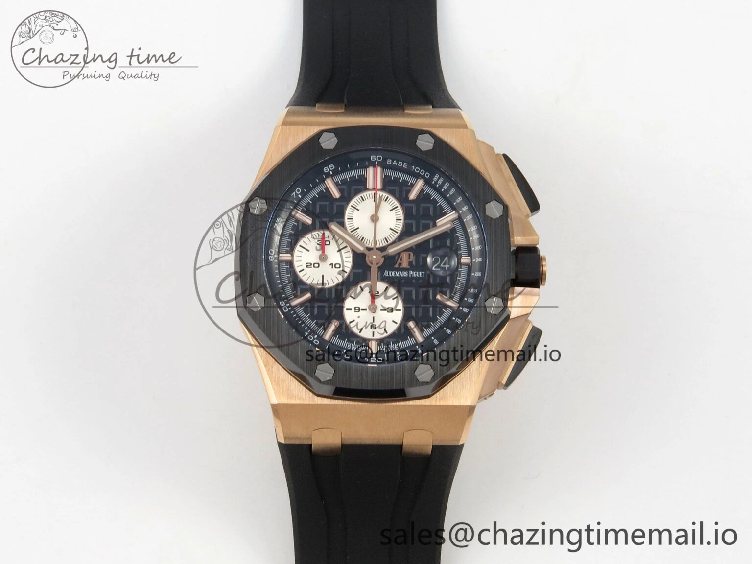 Royal Oak Offshore 44mm RG APPF Best Edition Black White Dial Ceramic Bezel on Black Rubber Strap SA3126