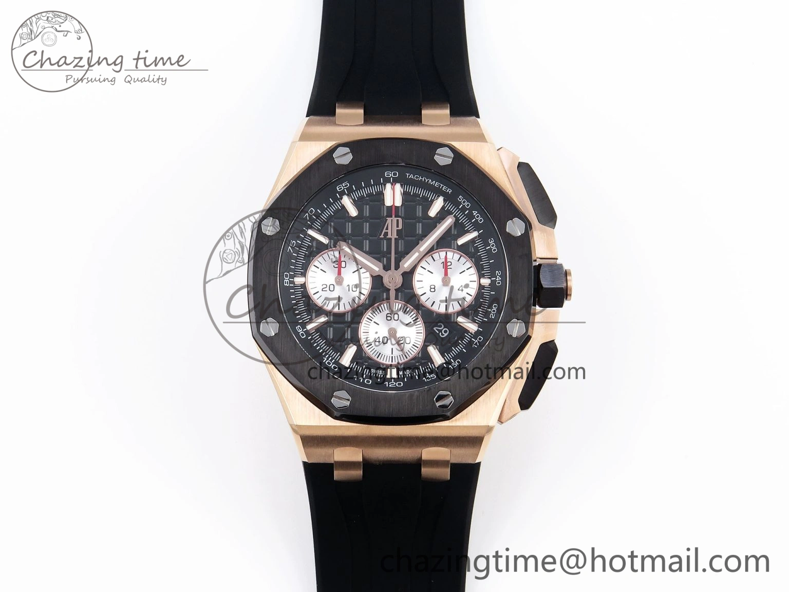 Royal Oak Offshore 44mm RG Black Ceramic Bezel APF 1:1 Best Edition Black Silver Dial on Black Rubber Strap A4401