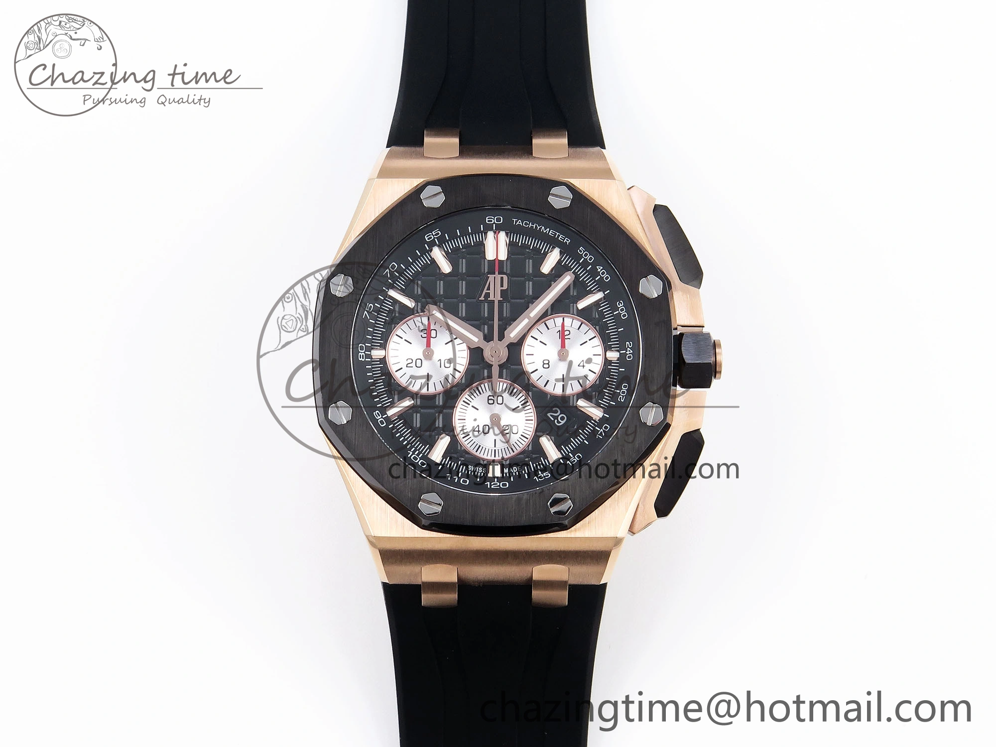 Royal Oak Offshore 44mm RG Black Ceramic Bezel APF 1:1 Best Edition Black Silver Dial on Black Rubber Strap A4401