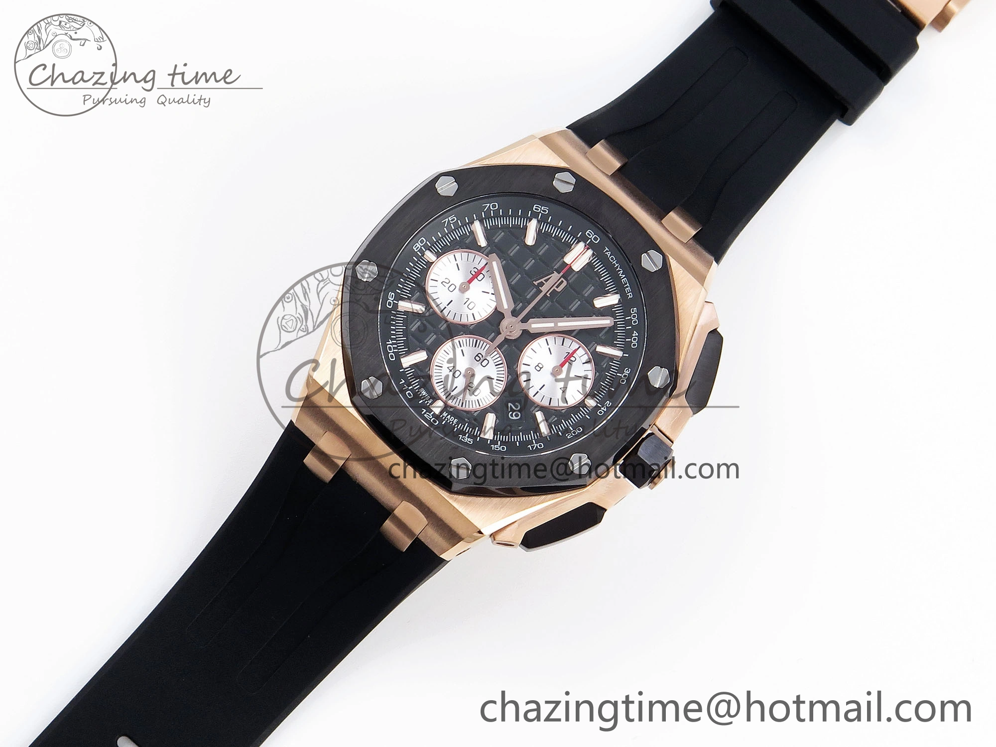 Royal Oak Offshore 44mm RG Black Ceramic Bezel APF 1:1 Best Edition Black Silver Dial on Black Rubber Strap A4401