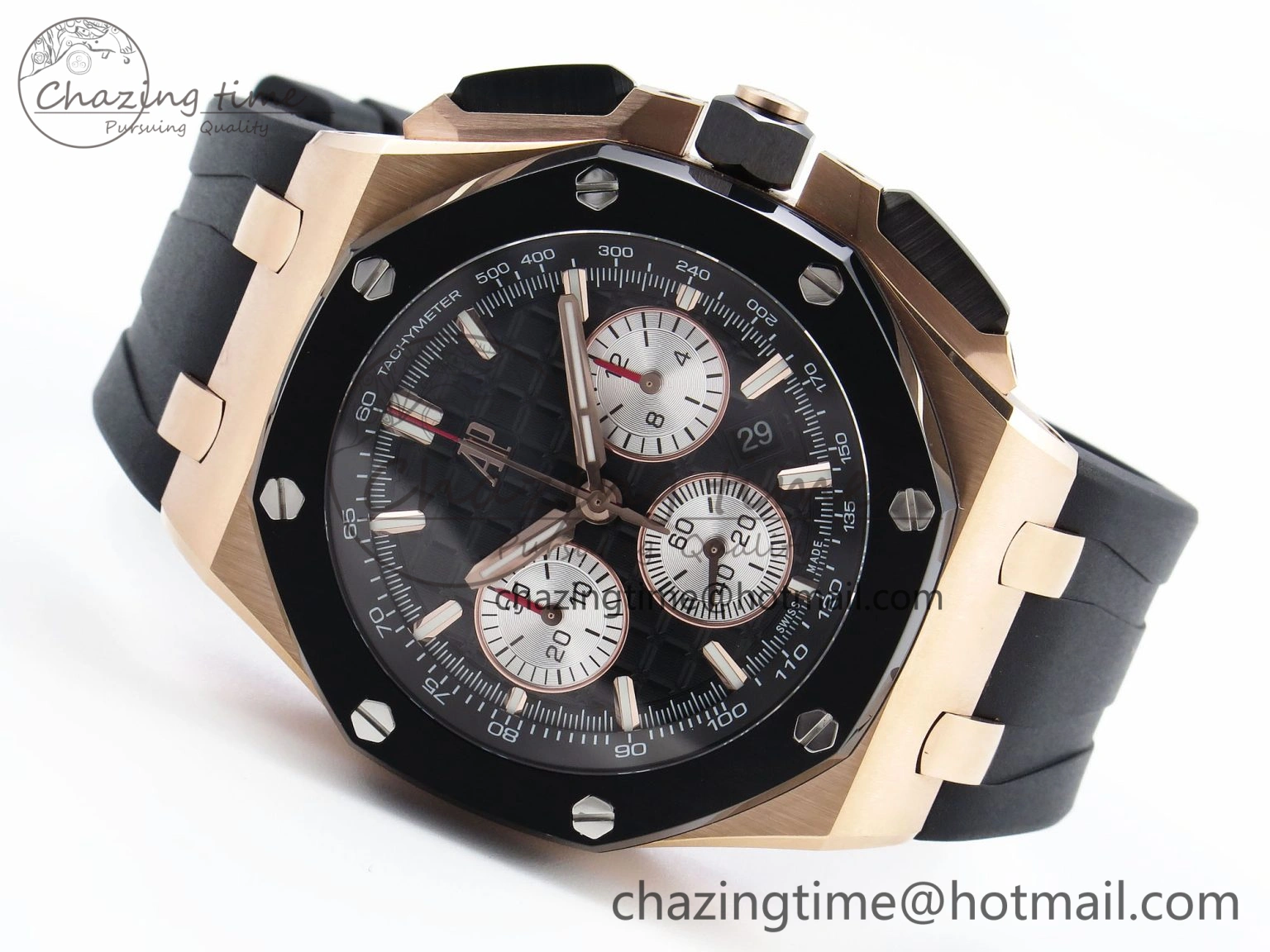 Royal Oak Offshore 44mm RG Black Ceramic Bezel APF 1:1 Best Edition Black Silver Dial on Black Rubber Strap A4401