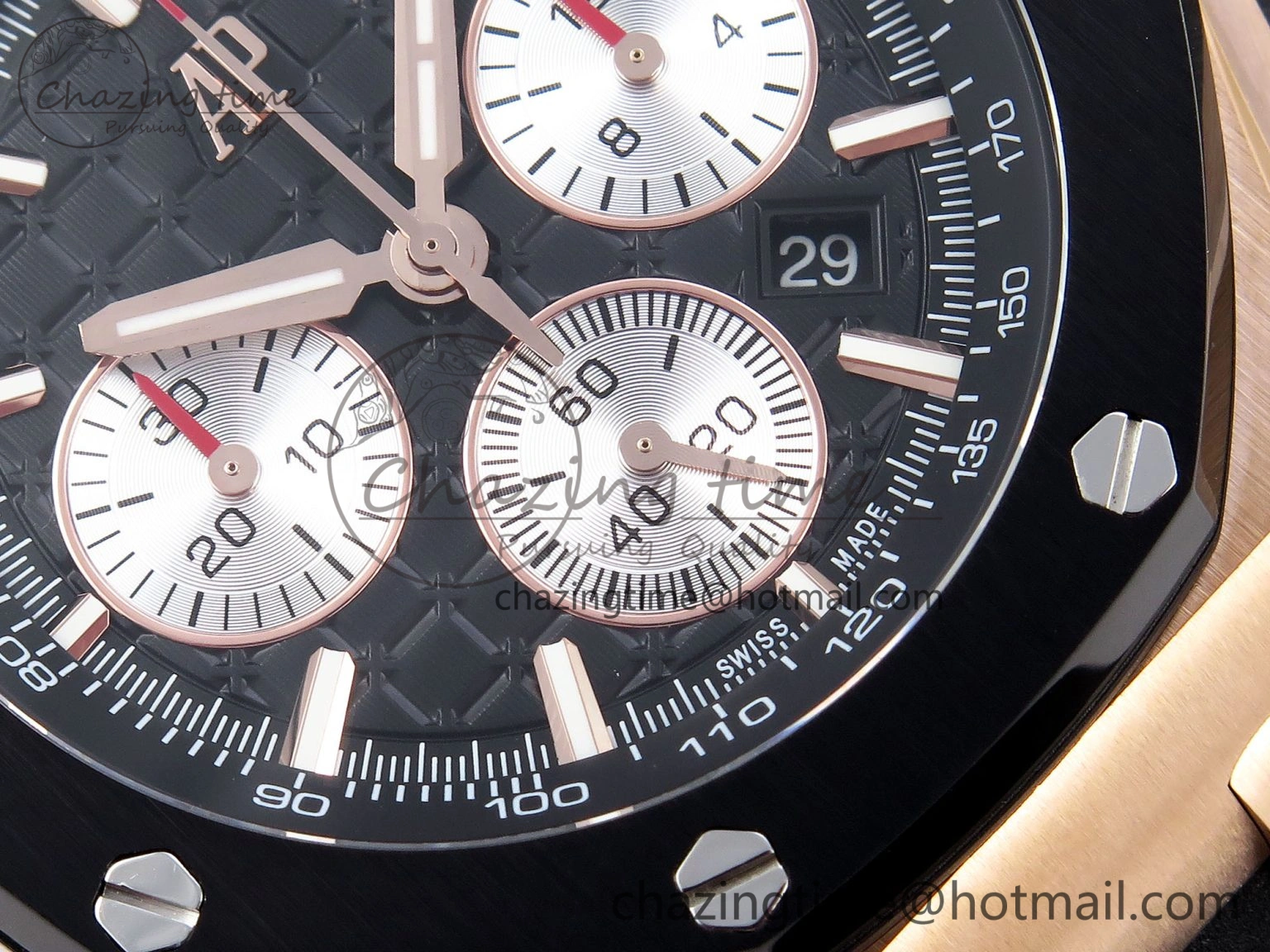 Royal Oak Offshore 44mm RG Black Ceramic Bezel APF 1:1 Best Edition Black Silver Dial on Black Rubber Strap A4401