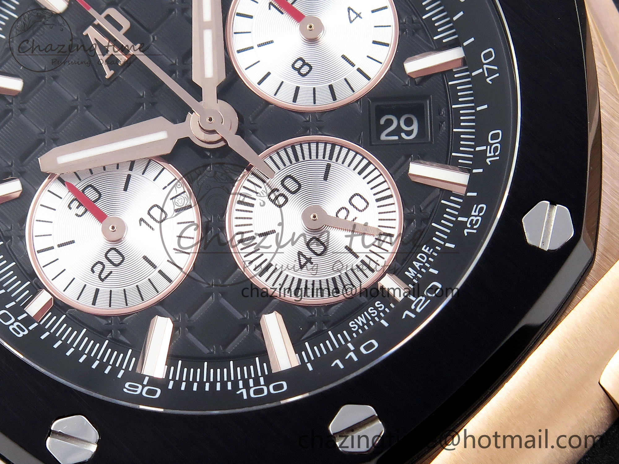 Royal Oak Offshore 44mm RG Black Ceramic Bezel APF 1:1 Best Edition Black Silver Dial on Black Rubber Strap A4401