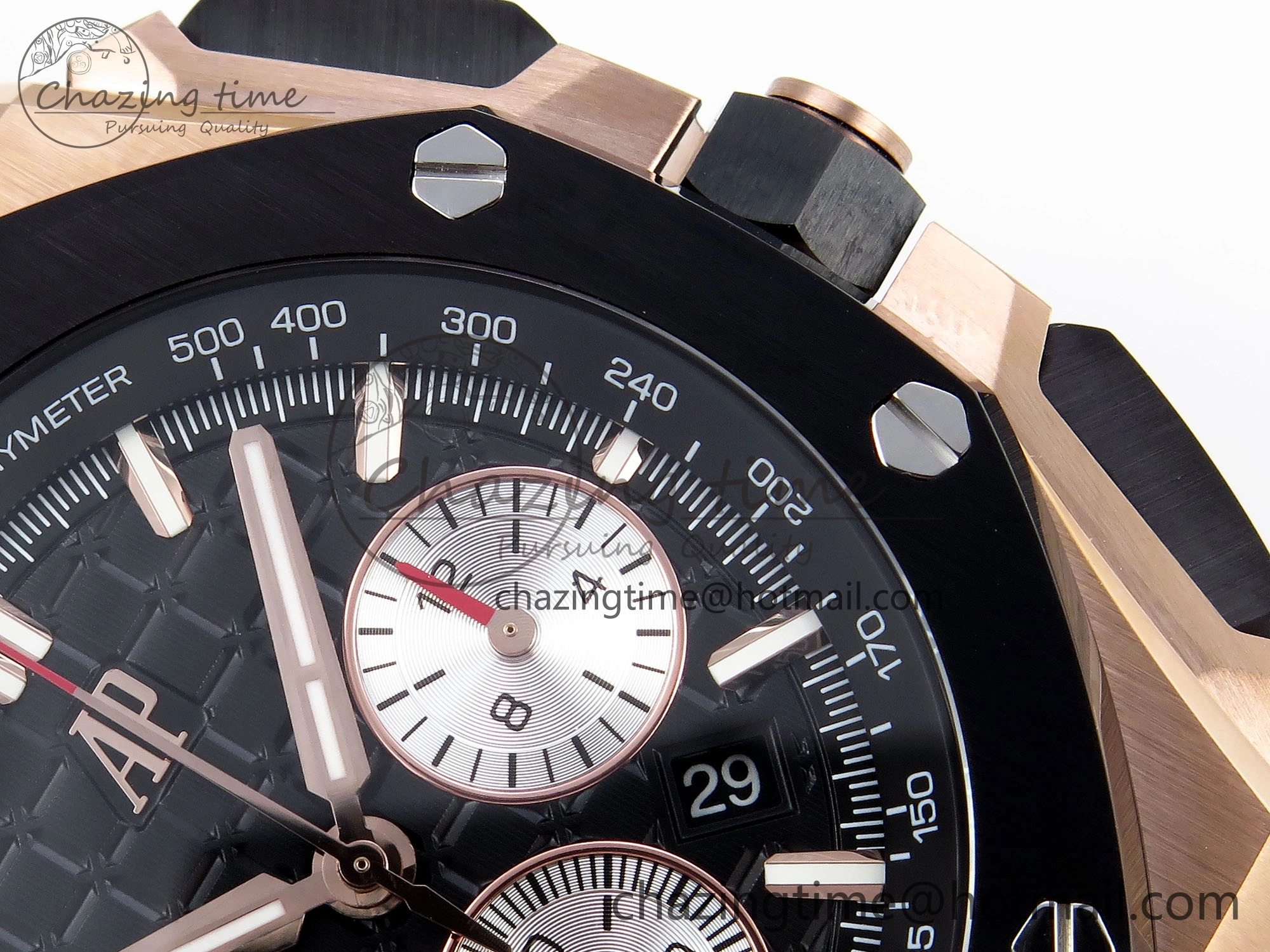 Royal Oak Offshore 44mm RG Black Ceramic Bezel APF 1:1 Best Edition Black Silver Dial on Black Rubber Strap A4401