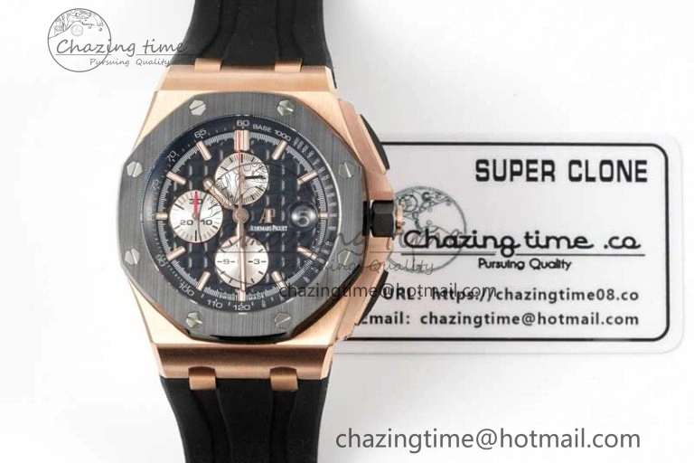 Royal Oak Offshore 44mm RG Black Ceramic Bezel APF 1:1 Best Edition on Rubber Strap A3126