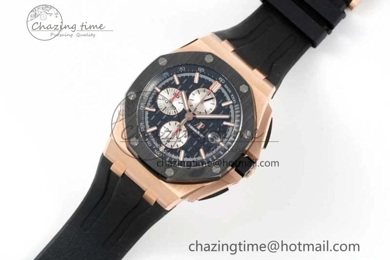 Royal Oak Offshore 44mm RG Black Ceramic Bezel APF 1:1 Best Edition on Rubber Strap A3126