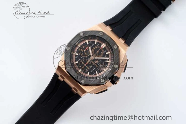 Royal Oak Offshore 44mm RG Ceramic Bezel APF 1:1 Best Edition Black Dial on Rubber Strap A3126