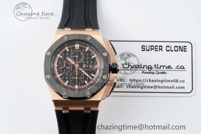 Royal Oak Offshore 44mm RG Ceramic Bezel APF 1:1 Best Edition Black Dial on Rubber Strap A3126