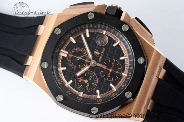Royal Oak Offshore 44mm RG Ceramic Bezel APF 1:1 Best Edition Black Dial on Rubber Strap A3126