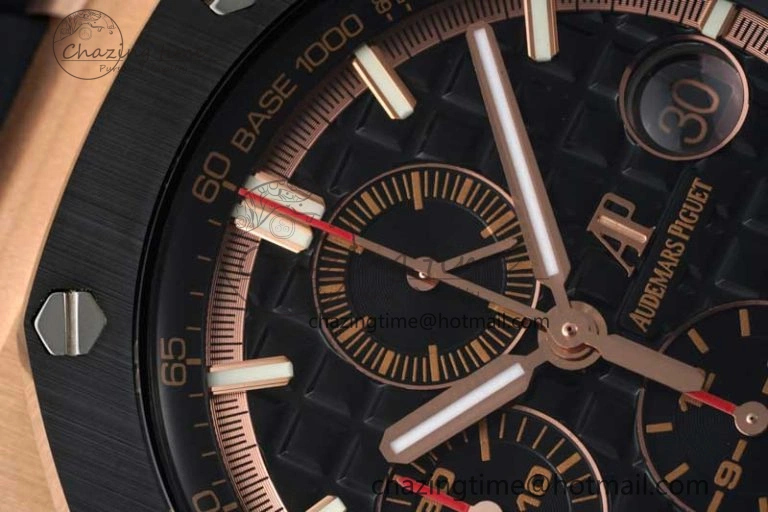 Royal Oak Offshore 44mm RG Ceramic Bezel APF 1:1 Best Edition Black Dial on Rubber Strap A3126