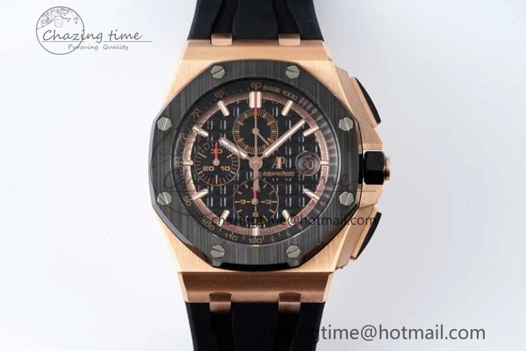 Royal Oak Offshore 44mm RG Ceramic Bezel APF 1:1 Best Edition Black Dial on Rubber Strap A3126