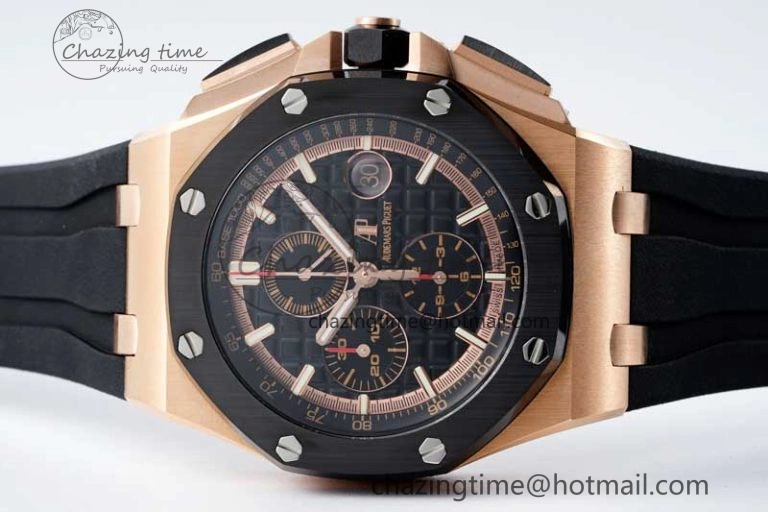Royal Oak Offshore 44mm RG Ceramic Bezel APF 1:1 Best Edition Black Dial on Rubber Strap A3126