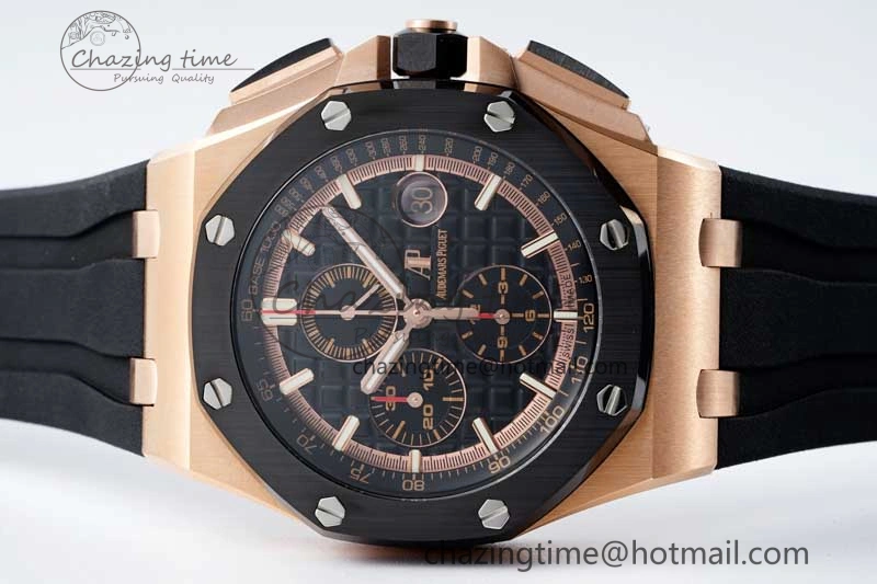 Royal Oak Offshore 44mm RG Ceramic Bezel APF 1:1 Best Edition Black Dial on Rubber Strap A3126