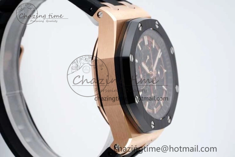Royal Oak Offshore 44mm RG Ceramic Bezel APF 1:1 Best Edition Black Dial on Rubber Strap A3126