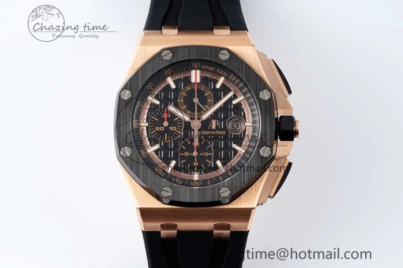 Royal Oak Offshore 44mm RG Ceramic Bezel APF 1:1 Best Edition Black Dial on Rubber Strap A3126